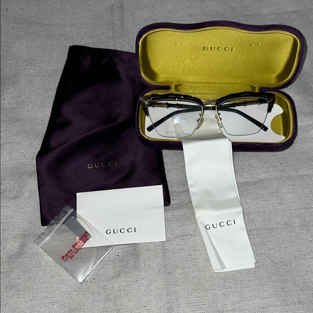 Gucci Black and Gold Eyeglasses with Case